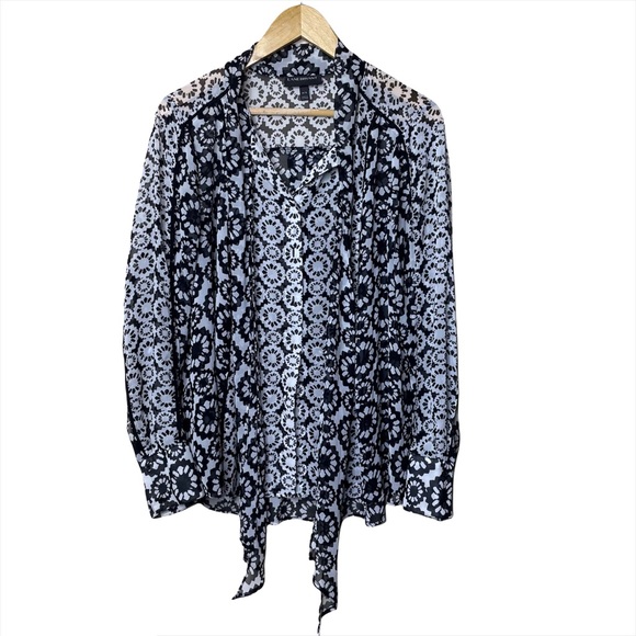 Lane Bryant Black White Floral Sheer Button Up Top - Picture 2 of 10